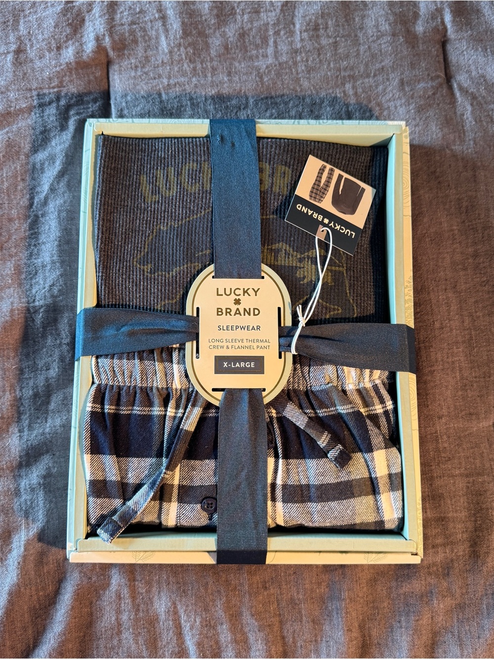 Lucky Brand Men’s Navy and White Plaid Sleepwear Set